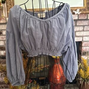 Universal Thread Women’s Gray Cropped Peasant Boho Festival  Puff Long Sleeve